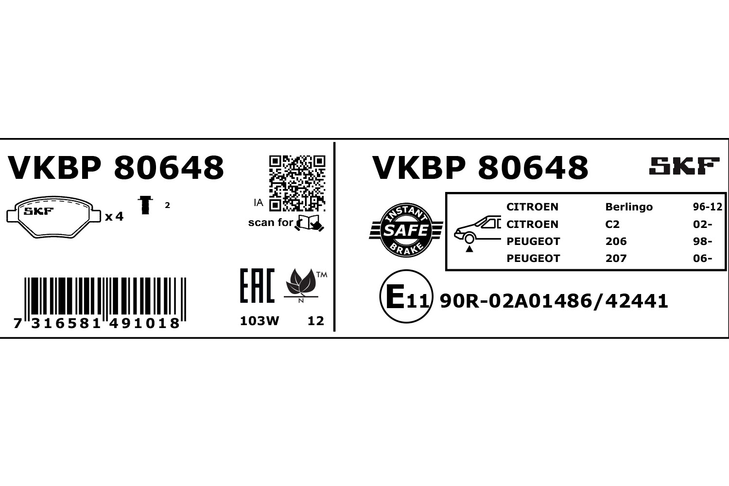 Placute frana SKF VKBP80648